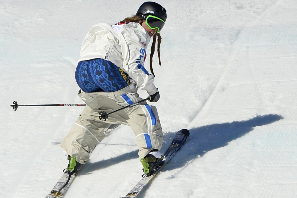 Sweden's Henrik Harlaut slides during men's freestyle skiing slopestyle qualification round at 2014 Sochi Winter Olympic Games in Rosa Khutor